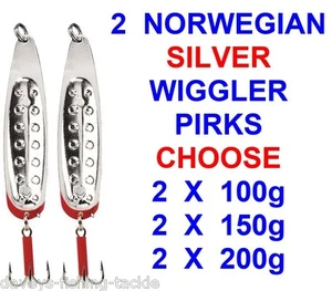 2 NORWEGIAN SILVER WIGGLER PIRKS SEA FISHING LURES COD POLLOCK LING SLOW JIGGING - Picture 1 of 1