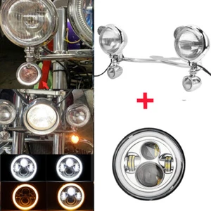 7" LED Headlight + Passing Lights Bar for Kawasaki Vulcan VN 1500 1600 1700 2000 - Picture 1 of 12