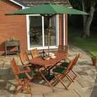 Outdoor Garden Furniture Folding Dining Table Chairs Parasol Wood 6 Seat Cushion