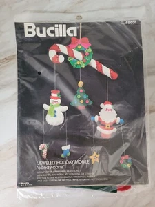 Vtg Bucilla Jewled Holiday Mobile #48651 Candy Cane Felt Kit Santa Christmas NOS - Picture 1 of 2