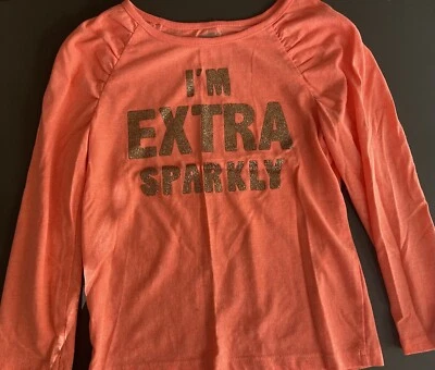 Crazy 8 - Camisa Manga Larga - I’m Extra Sparkly - Talla 4T - Coral Brillante y Dorado Foto 1 de 4