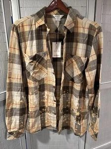 NWT Eleven Paris Distressed Flannel Men's L Shirt Sage Plaid MSRP $120 - Picture 1 of 8
