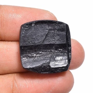 36.50 Cts Natural Black Tourmaline Loose Gemstone Cushion Druzy 22X21X7 mm - Picture 1 of 6