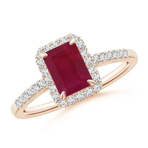 2.50CT Emerald Cut Natural Ruby & Diamond Engagement Gift Ring 14k Rose Gold - Picture 1 of 13