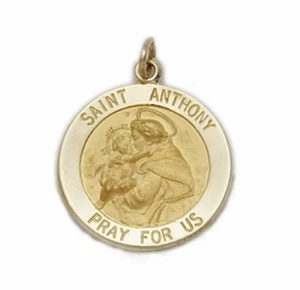 14K GOLD ROUND ST. ANTHONY PATRON OF LOST ARTICLES MEDAL NECKLACE - Picture 1 of 1