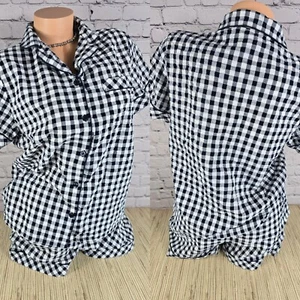 D Boon Blue Large L White Plaid Checkered Pajama Sleepwear Set Shorts Button NWT - Picture 1 of 24