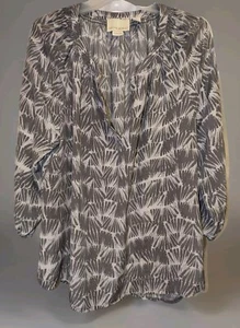 Cynthia Rowley Blouse 100% Silk Tunic Size Large Top 3/4 Sleeve Buttons Abstract - Picture 1 of 13