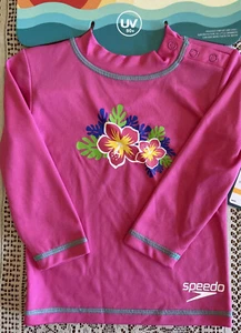Speedo UV Long Sleeve Swim Tee Kids Size M 2T/3T Pink UPF 50+ Block Burn - Picture 1 of 4