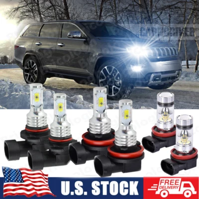 For Jeep Grand Cherokee 2014-2018 Combo LED Headlights+Fog Light Bulbs Kit 8000K - Image 1 of 4