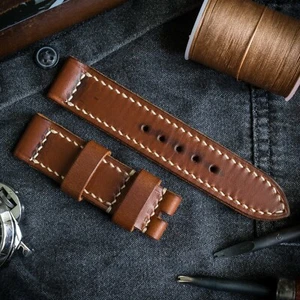CORREA RELOJ CUERO MARRÓN NATURAL 22/22MM HECHA A MANO 125/80MM PARA PANERAI de 42mm - Imagen 1 de 4