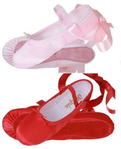 Zapatos de ballet satén rosa niño adulto suela completa zapato de baile sedoso de encaje/cinta - Imagen 1 de 16