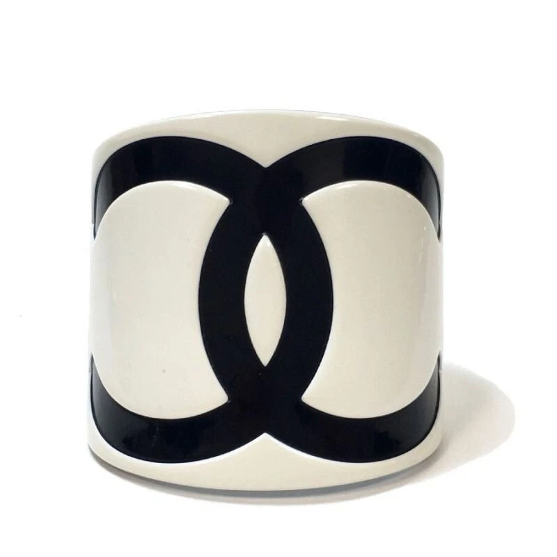 CHANEL CC Cuff Logo Vintage Bracelet Bangle Black White Wide - Image 1 of 4