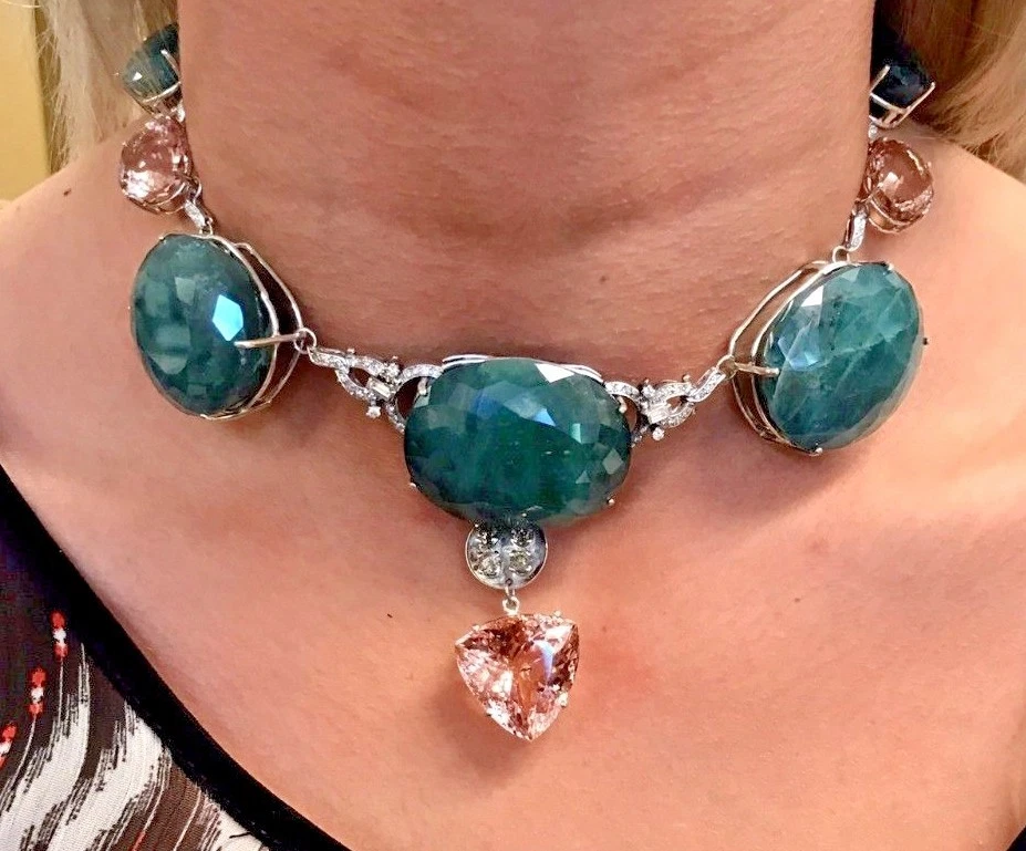 Nuevo Chistick Enorme 425 ct Grandidierita, Morganita, Diamante Platino Collar Foto 1 de 1