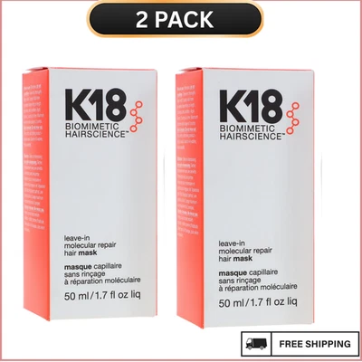 Pack of 2 K18 Leave In Molecular Repair Hair Mask 50ml / 1.7oz Hair Treatment - Image 1 of 4