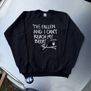 90s Comedy Crewneck “I’ve Fallen And I Can’t Reach My Beer” Sweatshirt Raglan - Picture 1 of 8