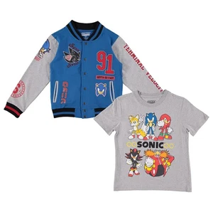 Boys Sonic the Hedgehog Varsity Jacket & T-Shirt Bundle Set - Picture 1 of 8