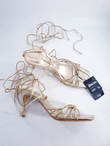 Primark Gr. 5 (38) gold Kunstleder lange Schnürschuhe Stilettoabsatz Party Sandalen - Bild 1 von 8