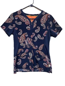 Premiere V Neck Scrub Top Women’s Size M Paisley Healing Hands Shirt Runs Small - Picture 1 of 6