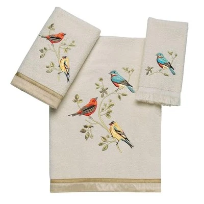  - 3pc Towel Set, Soft & Absorbent, Nature Bathroom Decor (Gilded Birds  - Image 1 of 4