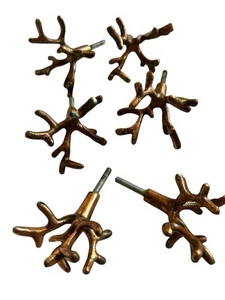 6 Metal Coral Shaped Door Knob Drawer Pull Cabinet Dresser Antique Copper - Picture 1 of 6