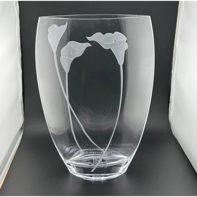 Jarrón de cristal grabado vintage Mikasa “Calla Lily” 12” - rasguño - decoración del hogar Foto 1 de 4