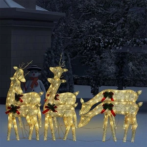 Christmas Reindeer Set of 6 Gold Fabric, Steel Medium - Picture 1 of 12