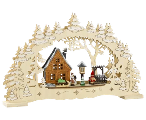 Schwibbogen Fensterleuchter Winterkinder mit Schlitten 45 cm mit Trafo - Bild 1 von 1