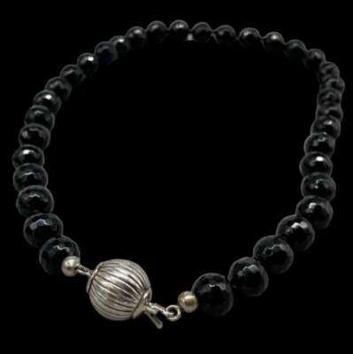 COLLANA DONNA GIROCOLLO DI PERLE ONICE BRIOLE' NERE ARGENTO 925 VINTAGE MADE ITA - Immagine 1 di 4