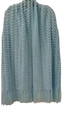Mantón de ganchillo, poncho hermoso azul pastel flecos capa talla única como nuevo Foto 1 de 4