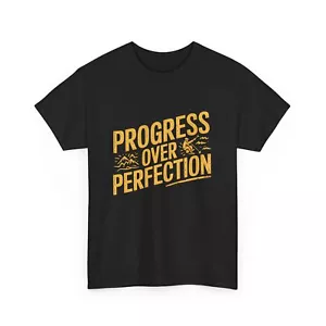 Progress Over Perfection Motivational Hiking Graphic T-Shirt for Adventurers - Picture 1 of 6