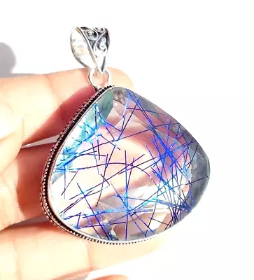 925 Sterling Silver Pendant Handmade Jewelry Blue Rutilated Quartz Gemstone Foto 1 de 4