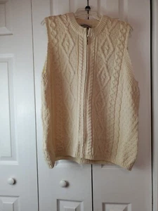 Gilet donna panna lana merino artigianale Aran taglia large nuovo - Foto 1 di 10