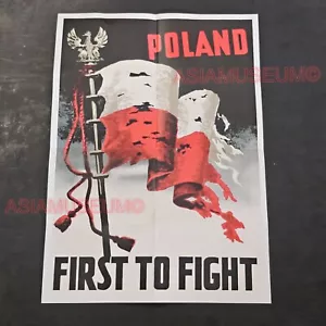 1944 WW2 USA AMERICA BRITAIN EUROPE POLAND FIRST TO FIGHT PROPAGANDA POSTER H45 - Picture 1 of 9