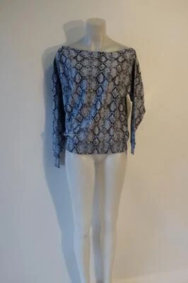 Nuevo sin etiquetas Suéter para Mujer Minnie Rose Azul Negro Algodón Estampado de Pitón Hombro Descubierto M * Foto 1 de 4