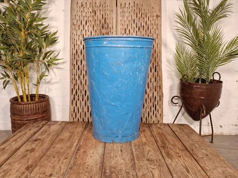 Vintage French Blue Metal Grape Picking Hod Garden Display Planter Vineyard Cover