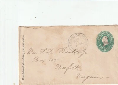 Millboro Depot VA -- 1892 Stamped Envelope -- Rare Postmark - Image 1 of 2