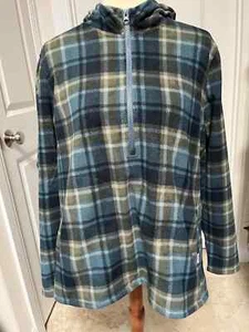 O'Neill Womens Pullover Hoodie Sweatshirt blue green plaid size XL NWT - Picture 1 of 11