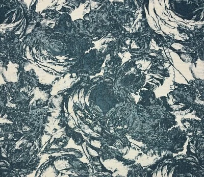 BALLARD DESIGNS MITZI BLUE OVERSIZED FLORAL MULTIUSE LINEN FABRIC BY YARD 55"W