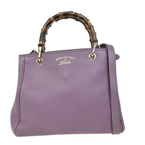 GUCCI Logos Bamboo Mini Shopper 2Way Hand Shoulder Bag Purple Gold Italy 78EE626 - Picture 1 of 19