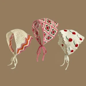 Crochet Girl Flower Headscarf Knitted Beach Vacation Headkerchief - Picture 1 of 15