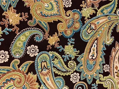 Tecidos OOP Michael Miller verde azul bronzeado estampa paisley marrom escuro profundo 1+jardas - Imagem 1 de 4