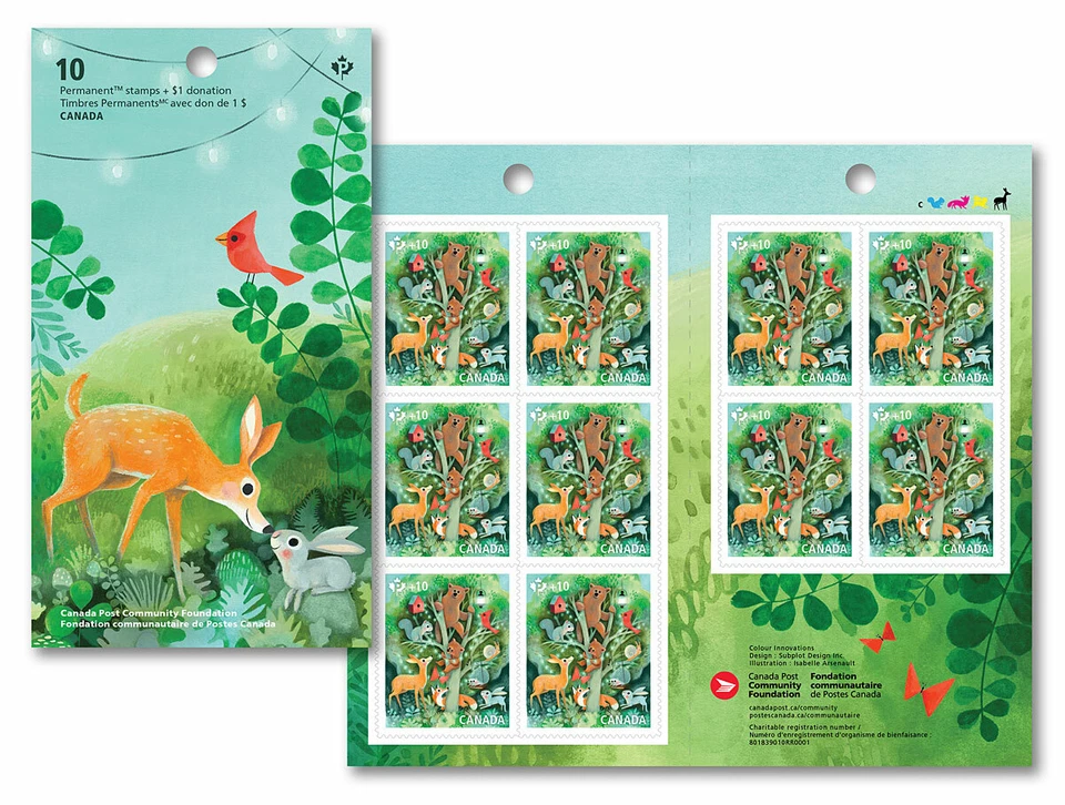 Canada Community Foundation 2020 Booklet 10 Stamps Bear Deer Fox Squirrel Rabbit Foto 1 de 1