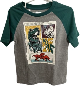 365Kids Granimals Dinosaur Raglan Sleeve T-shirt Size 6 Graphic Front Gray Green - Picture 1 of 10