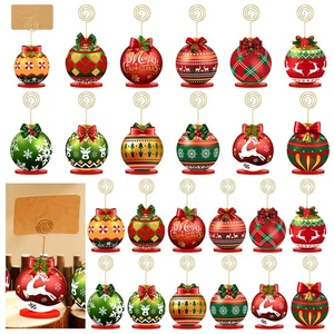 24 Set Porta Segnaposto Natalizio in Legno con Cartoline Rosso e Verde Natale... - Foto 1 di 7