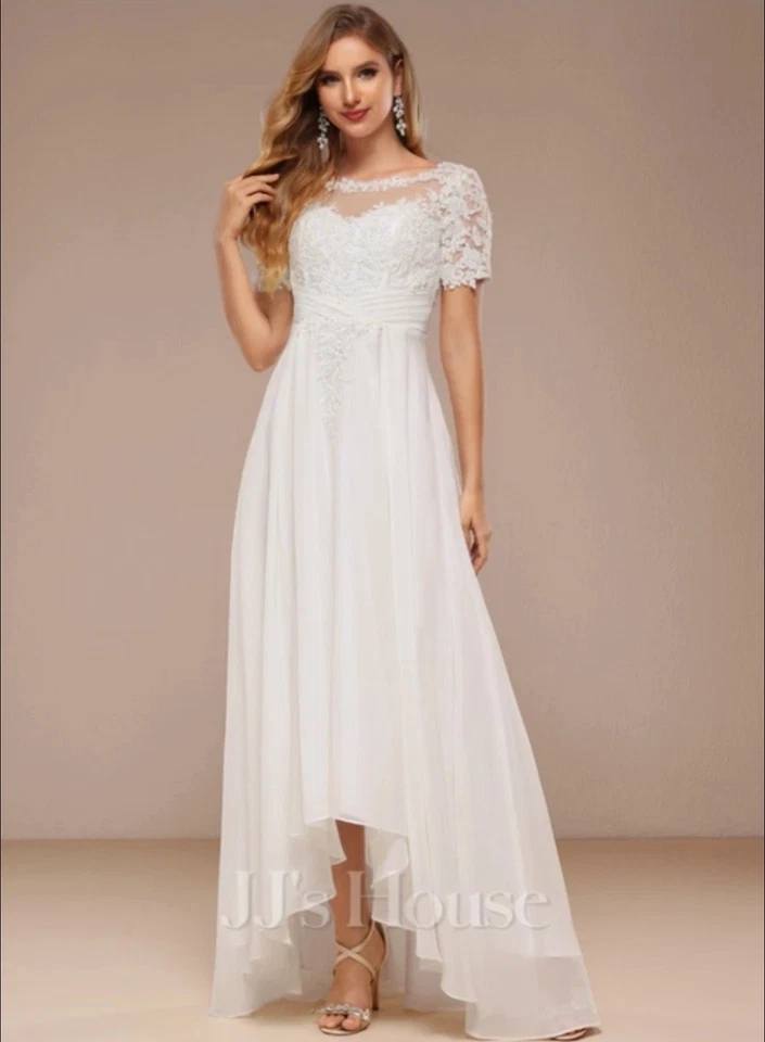 A-Line Boat Neck Lace Wedding Dress Sz 12 New  with Tags! - Image 1 of 4