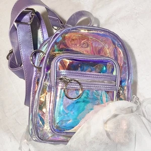 Club Exx Stellar Mode iridescent holographic clear glitter rave mini backpack - Picture 1 of 7