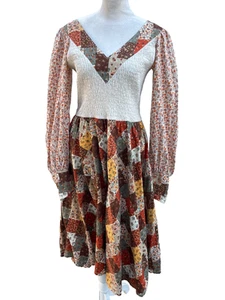 Vintage Denise L Patchwork Print Prairie Fit and Flare Kleid Boho S/M - Bild 1 von 6