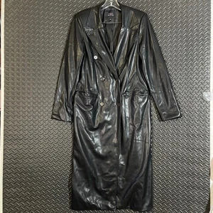 Avec Les Filles Kunstleder Trenchcoat schwarz lang zweireihig Damen M - Bild 1 von 9