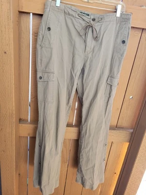 EDDIE BAUER Size 10 MERCER FIT Drawstring Khaki CARGO Pockets PANTS Snap  - Image 1 of 4