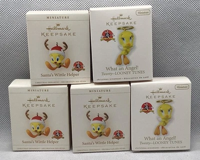 Hallmark Tweety Bird Looney Tunes Miniature Ornaments Lot of 5 Angel Santa - Image 1 of 4